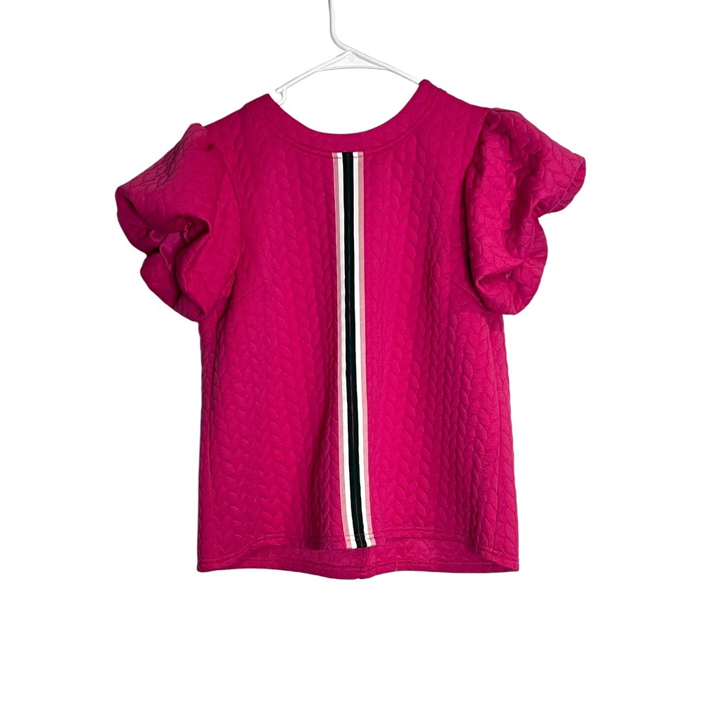 VOY Quilted Puff Sleeve Top Women Pink Stripe Detail - Medium